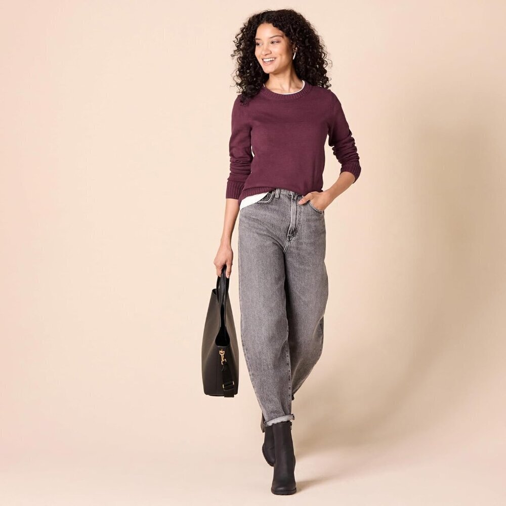 Women's Cotton Crewneck Sweater Plus Size Casual Warm Lightweight - Picture 5 of 7